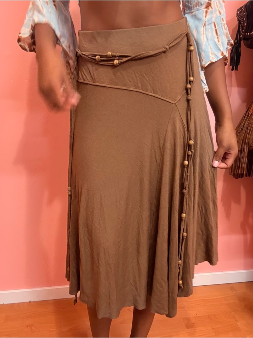 Boho Midi Skirt with Beaded Tassels